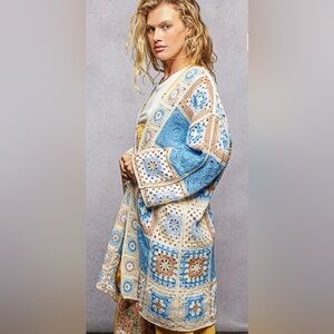 POL Colorful Crochet Patchwork Kimono